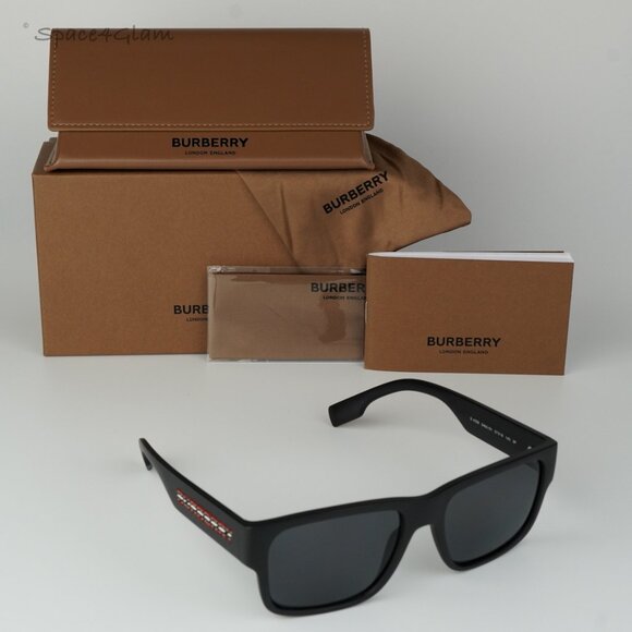 Burberry Men Sunglasses Black Grey Polarized Rectangle BE4358 KNIGHT 346481 NEW - Picture 7 of 10